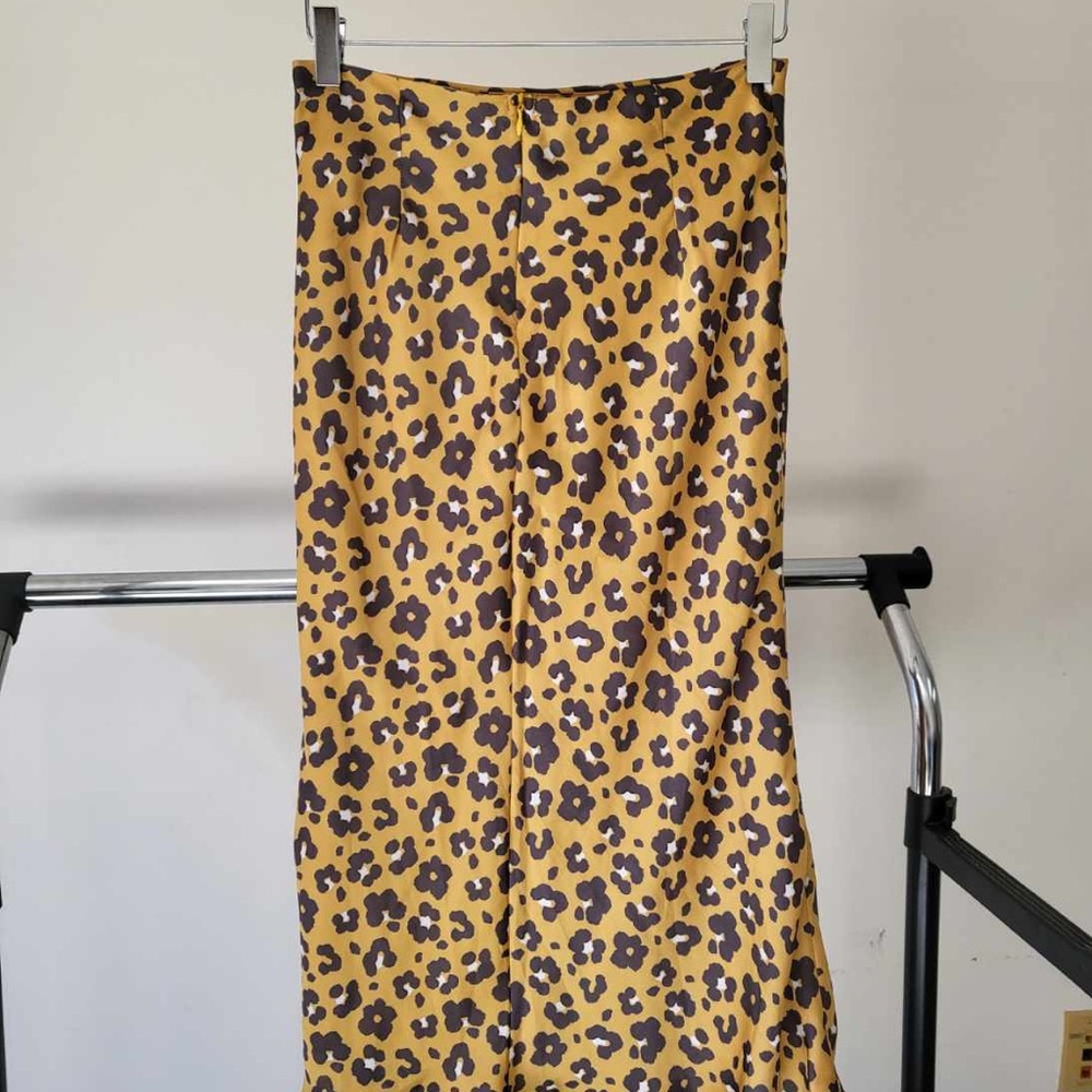 Satin Cheetah Print Midi Skirt